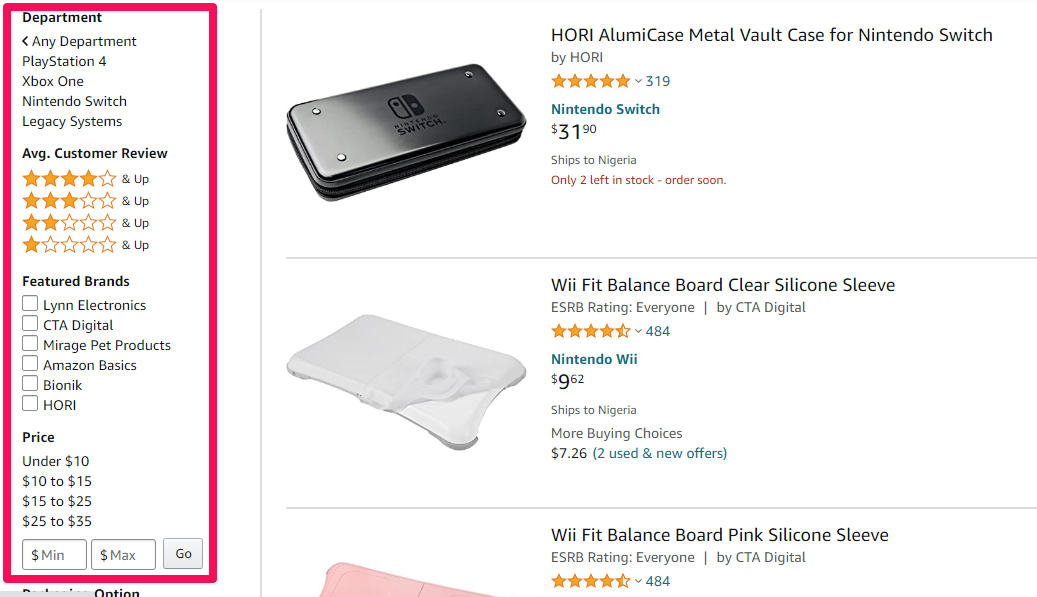 Example of smart and intuitive filtering by Amazon