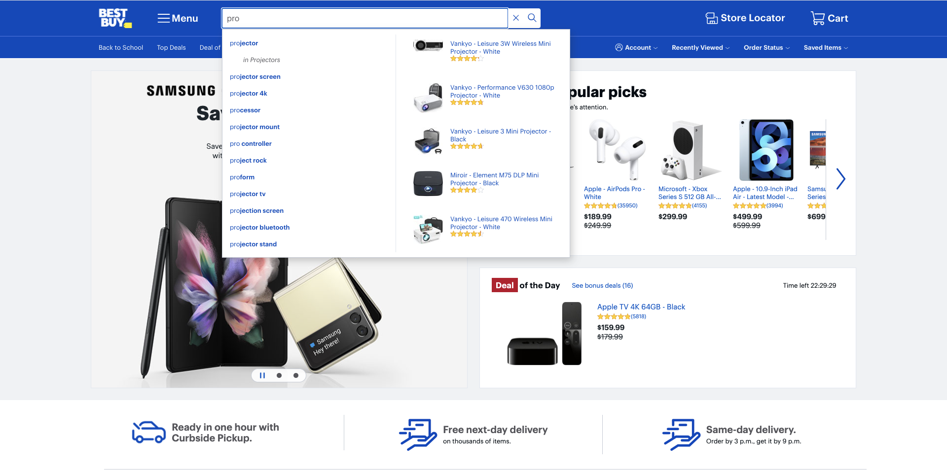 example of using autocomplete in site search by BestBuy