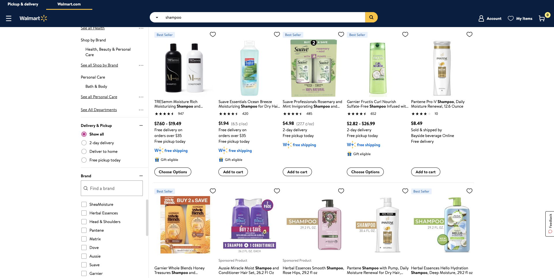 Example of bestseller labels in eCommerce site search by Walmart