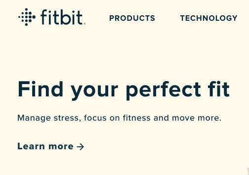 Fitbit features a short but relevant headline in their hero header space