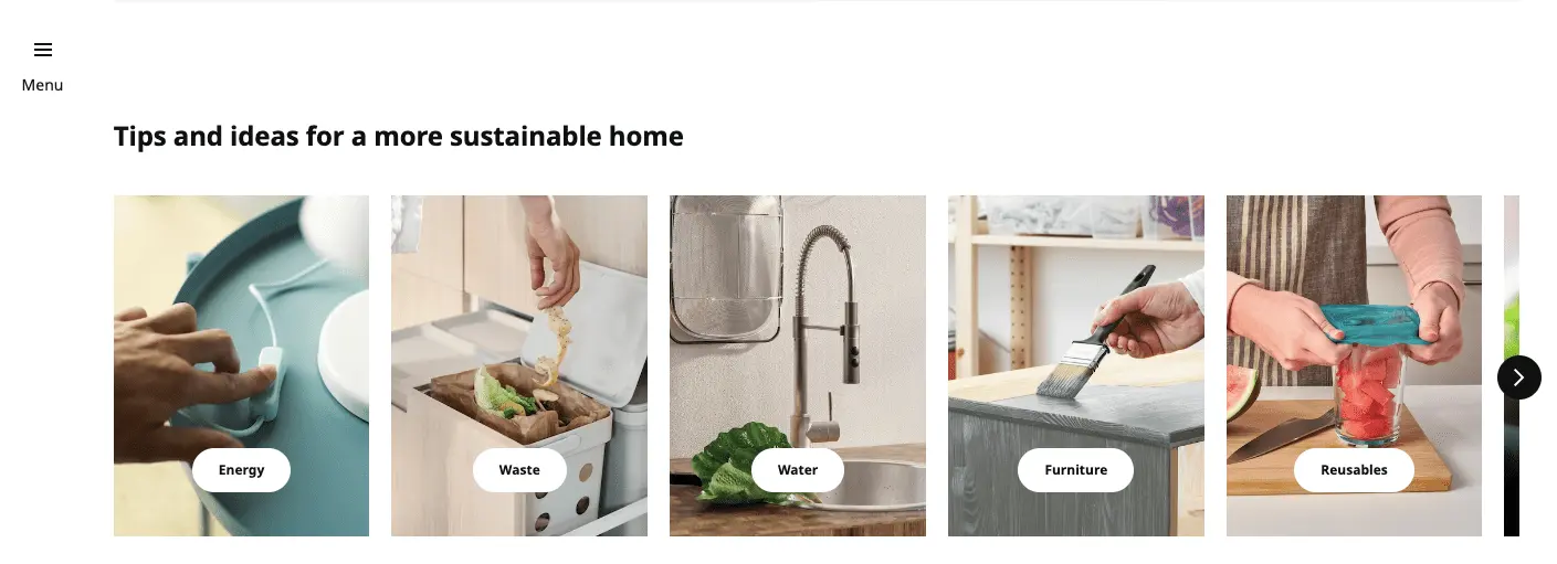 Ikea features a range of CTA buttons on their homepage