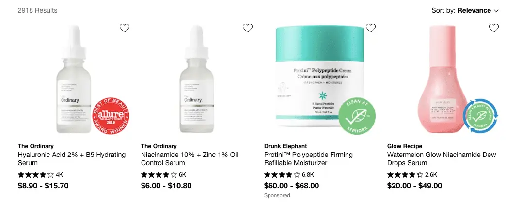 Sephora features the exact average star ratings for every product in their category pages