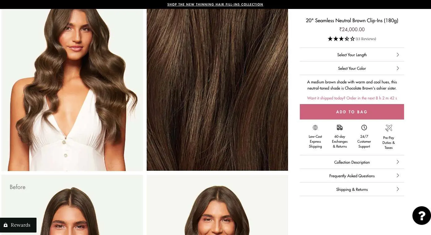 Luxy Hair shows large and bold images to do away with the zoom feature