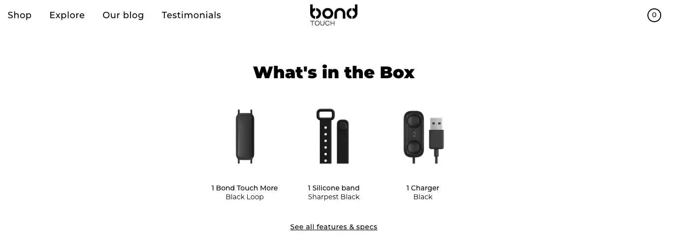 Bond Touch offers images and names of the parts of a product package