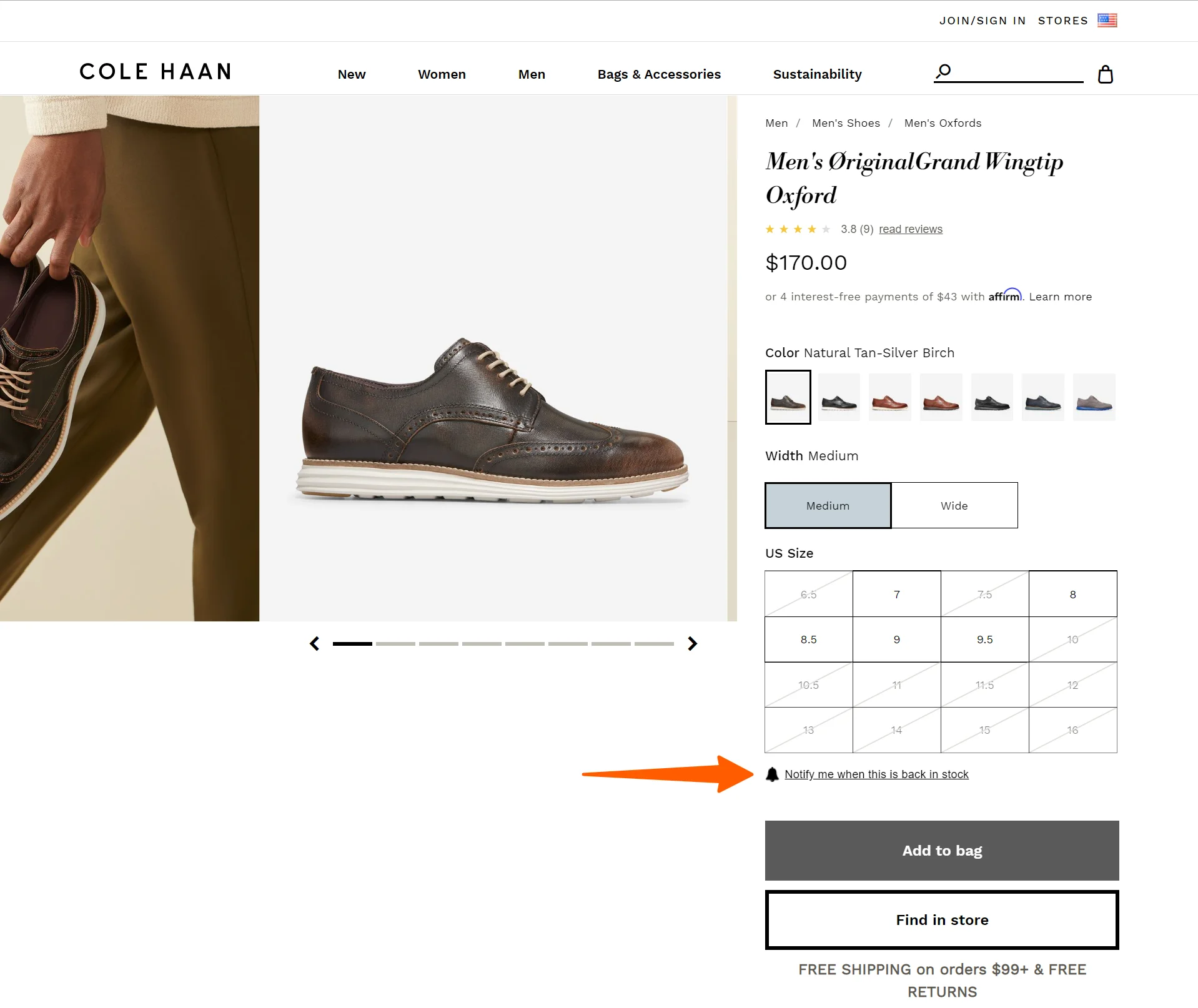 Cole Haan product detail page design inspiration