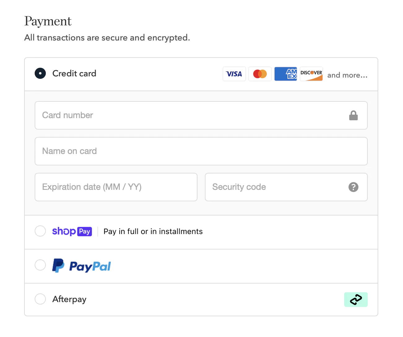 Payment options on eCommerce websites