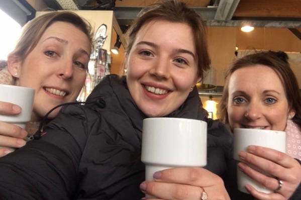 Rayleigh, Carley and Hannah Drinking Hot Chocolate