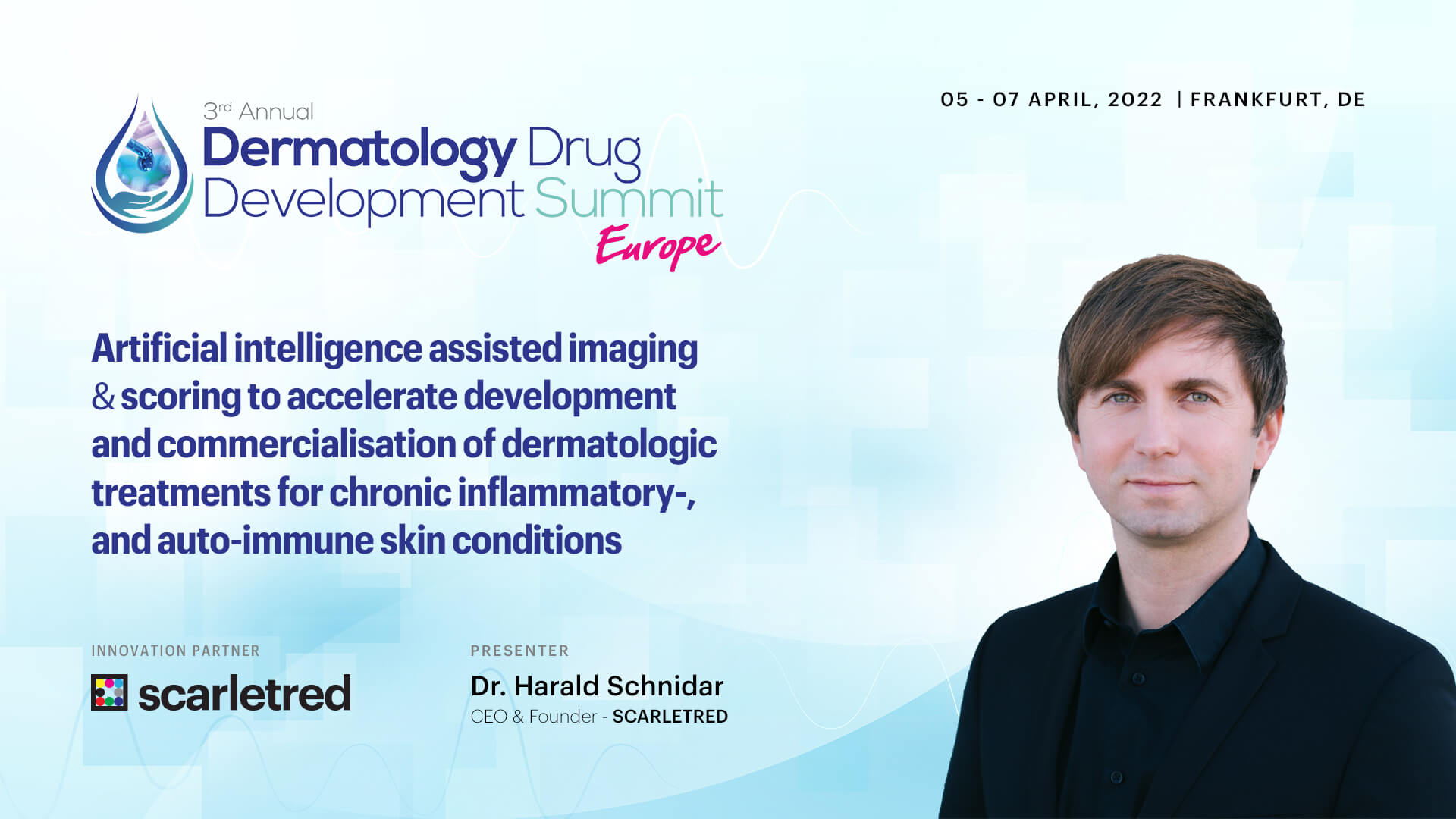 Scarletred presenting at the 3rd Dermatology Drug Development Europe Summit