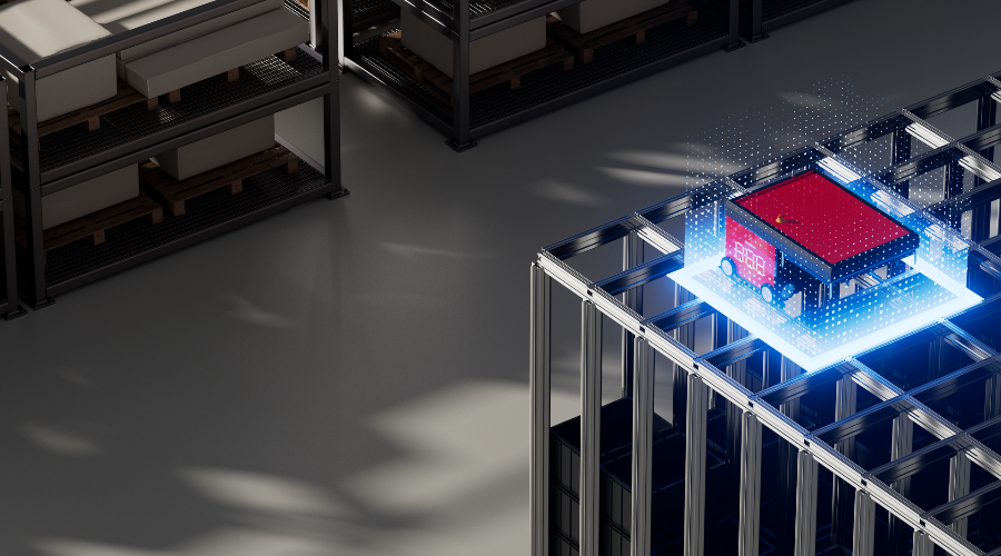 An AutoStore system with Unify Analytics integrated, showing how the software optimizes the robot's performance