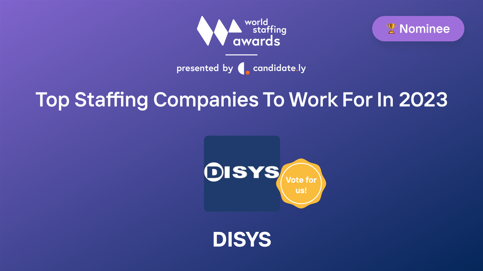 DISYS Top Company to work for in 2023 World Staffing Award