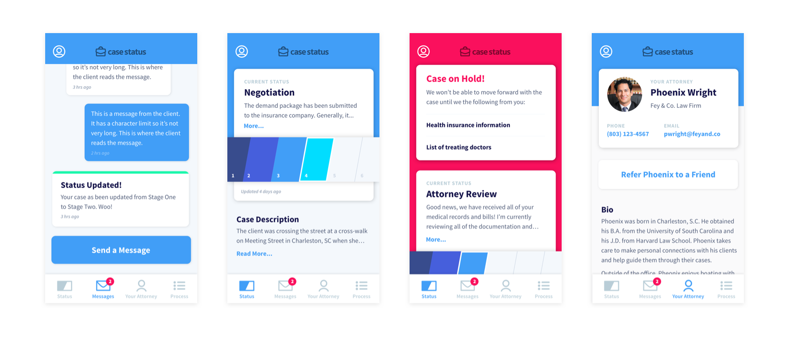 Mockups for the client case status