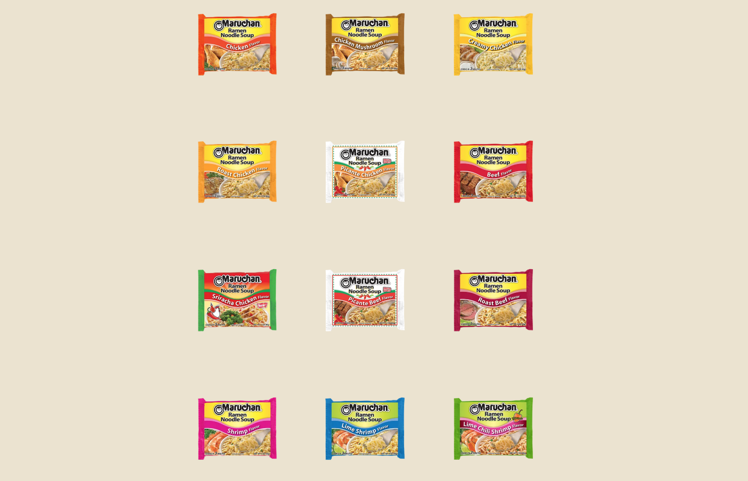 screenshot of ramen varieties