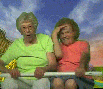 Two old ladies on a rollercoaster