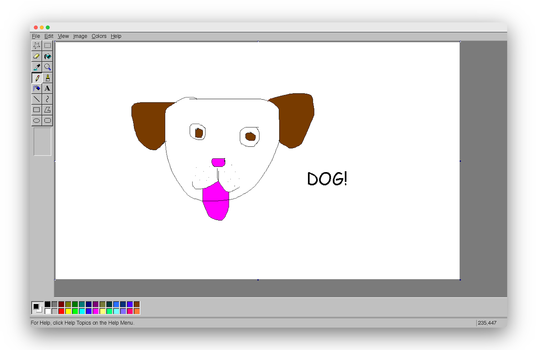 rough image of a dog drawn in Paint