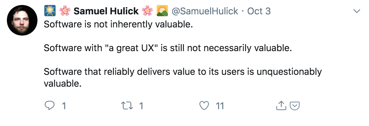 Samuel Hulick tweet