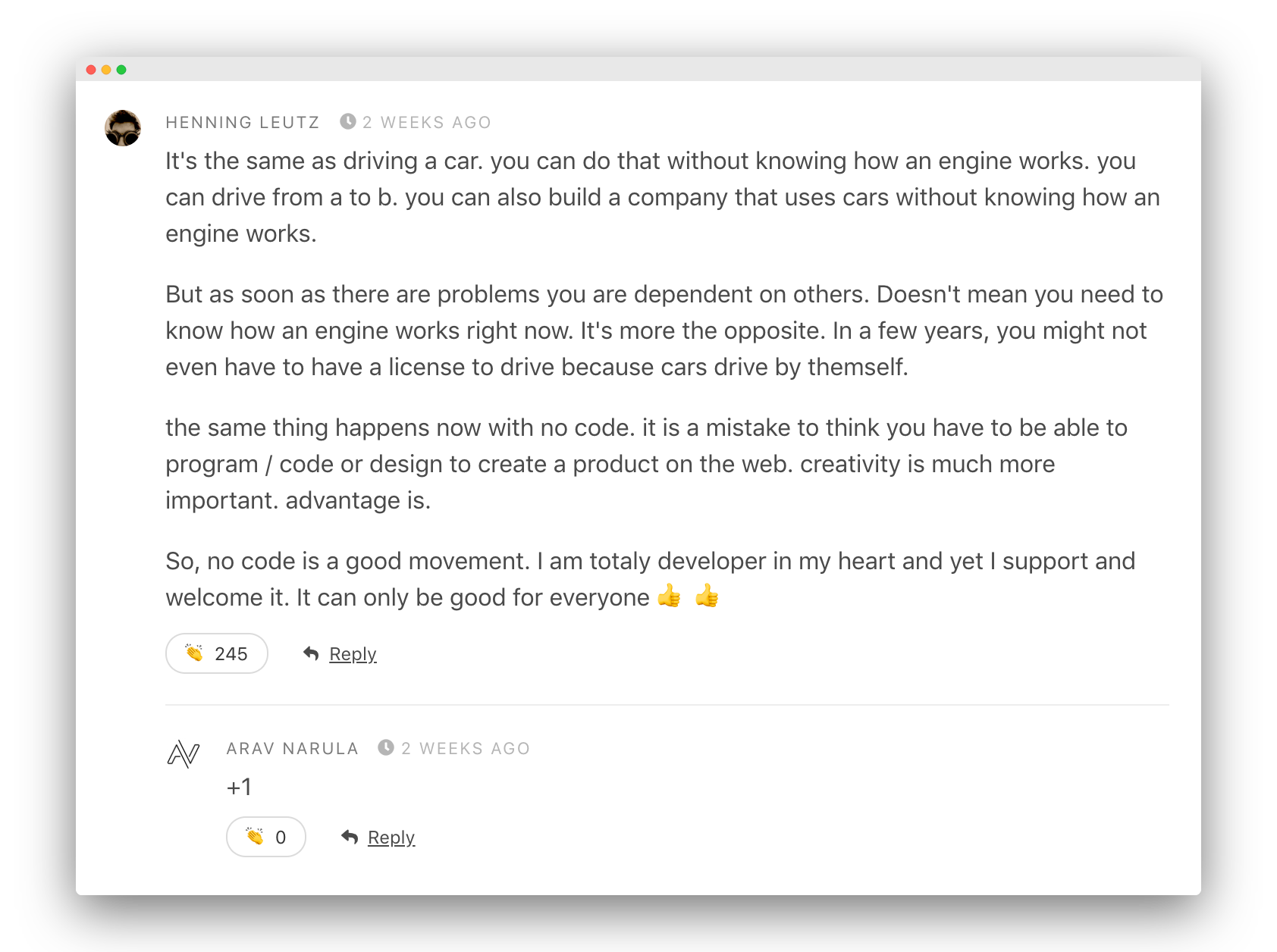 no-code analogy to cars