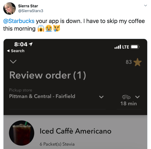 more twitter outrage when the starbucks app crashes