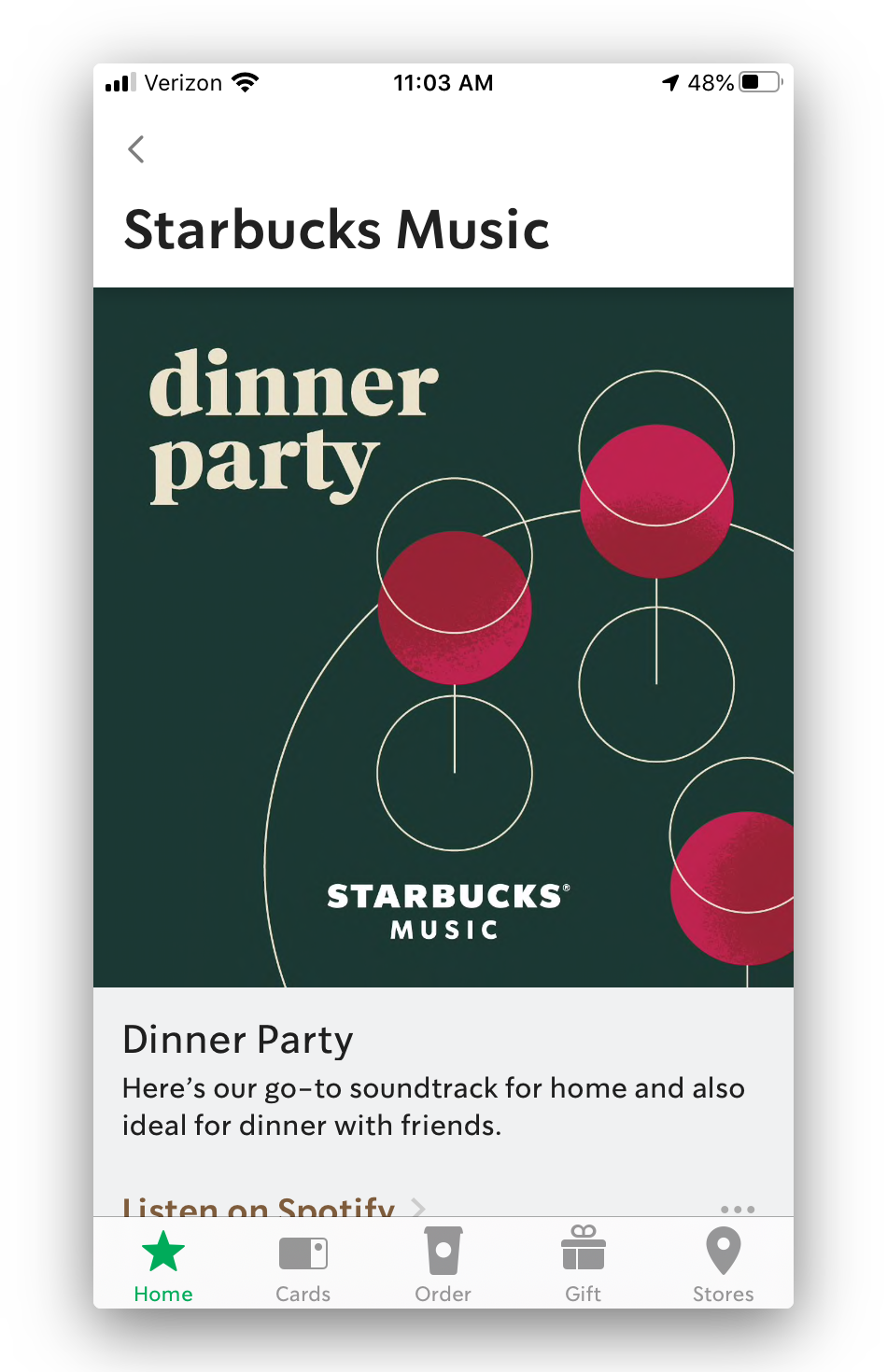 the spotify playlists feature in the starbucks app