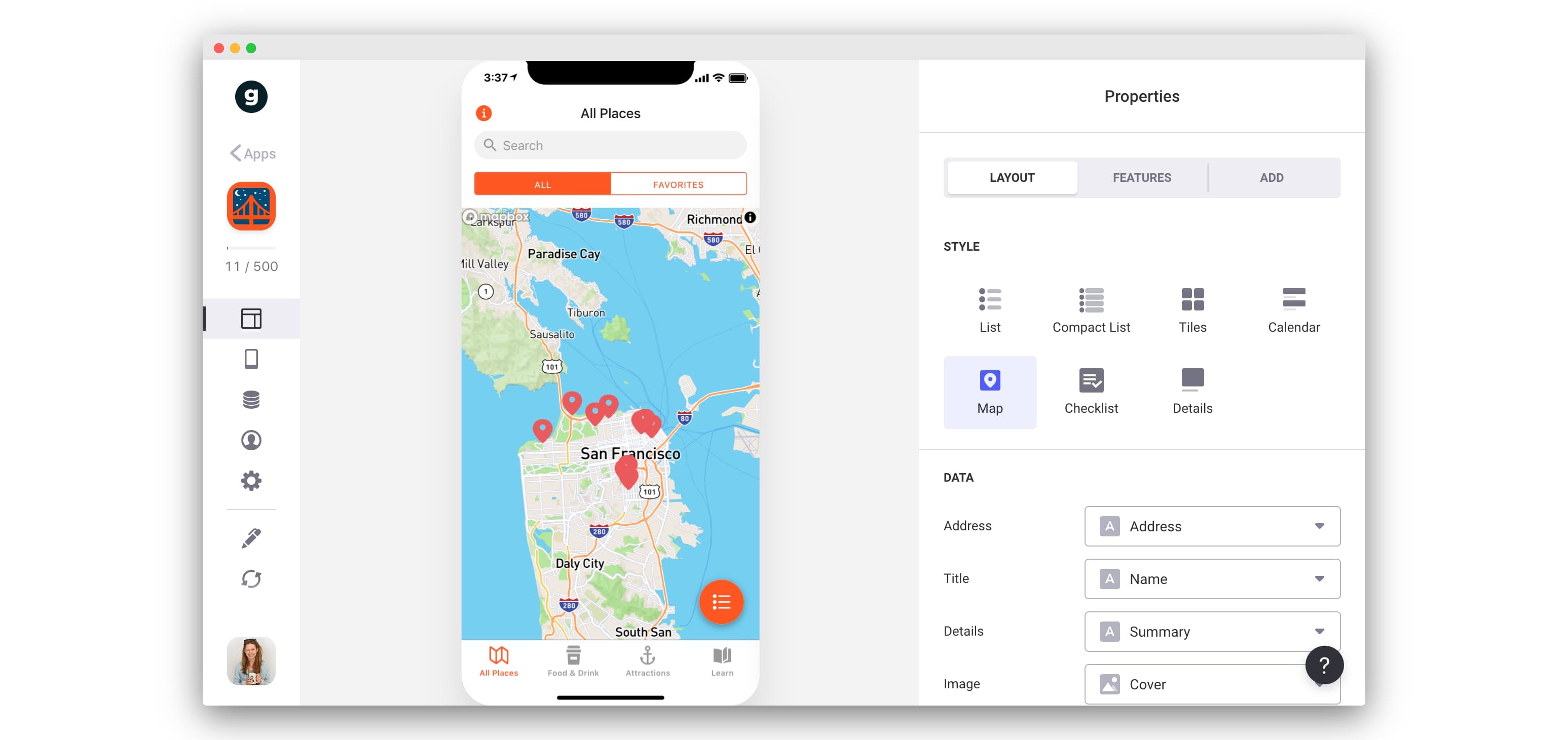 creating a starbucks app prototype with city guide template from glide