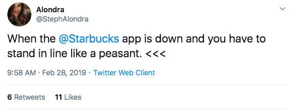 twitter outrage when the starbucks app crashes.