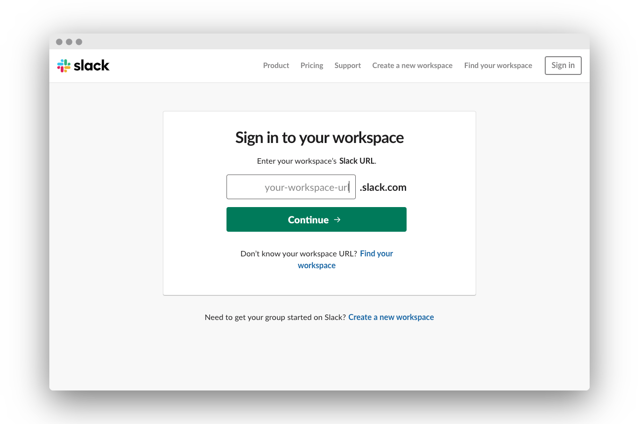 Screenshot of Slack Log-In Screen