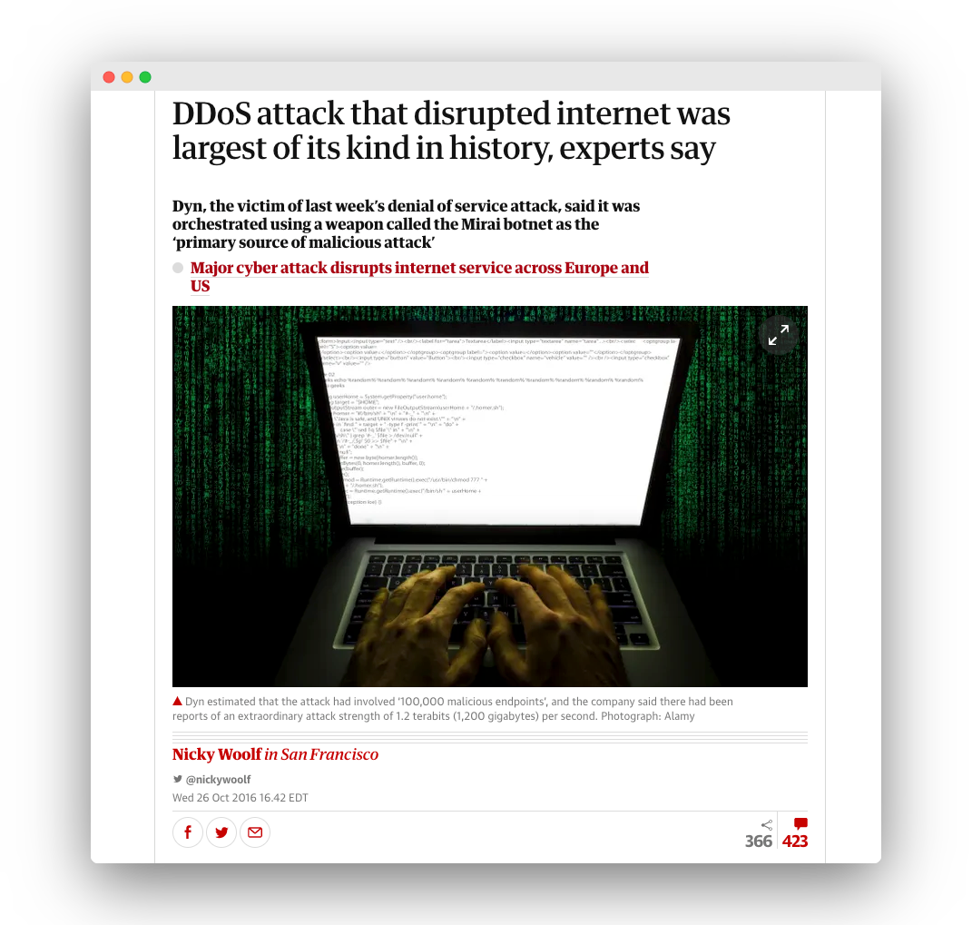 Mirais botnet headline