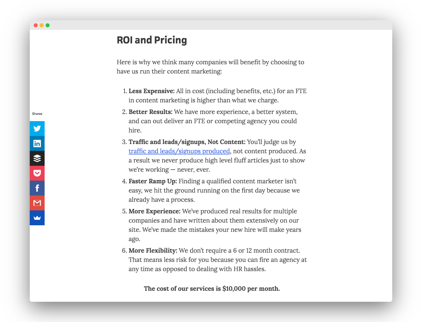 Productizing content retainer