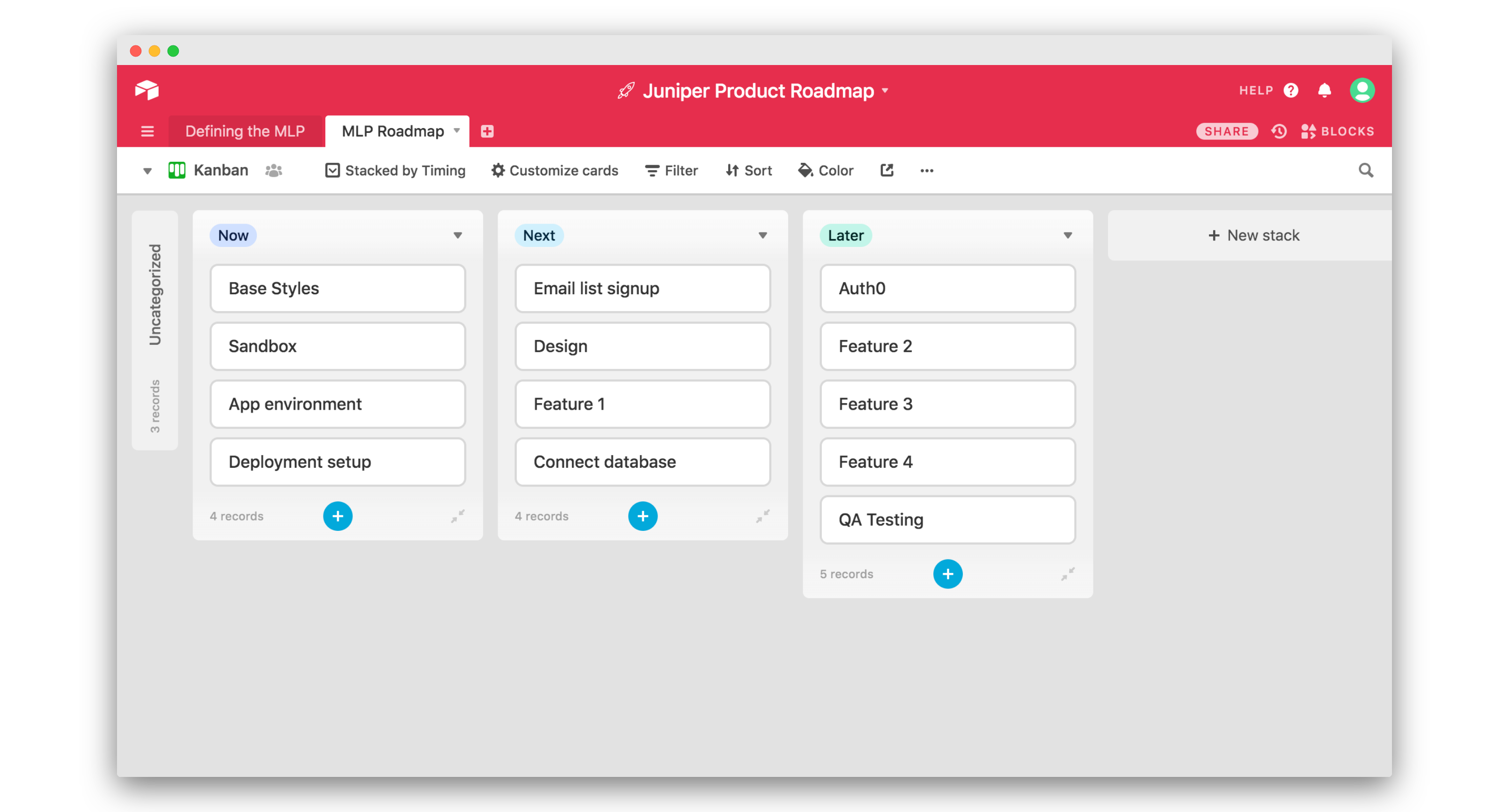 Simple product roadmap template