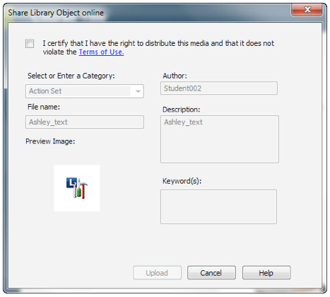 Share Library Objects Window