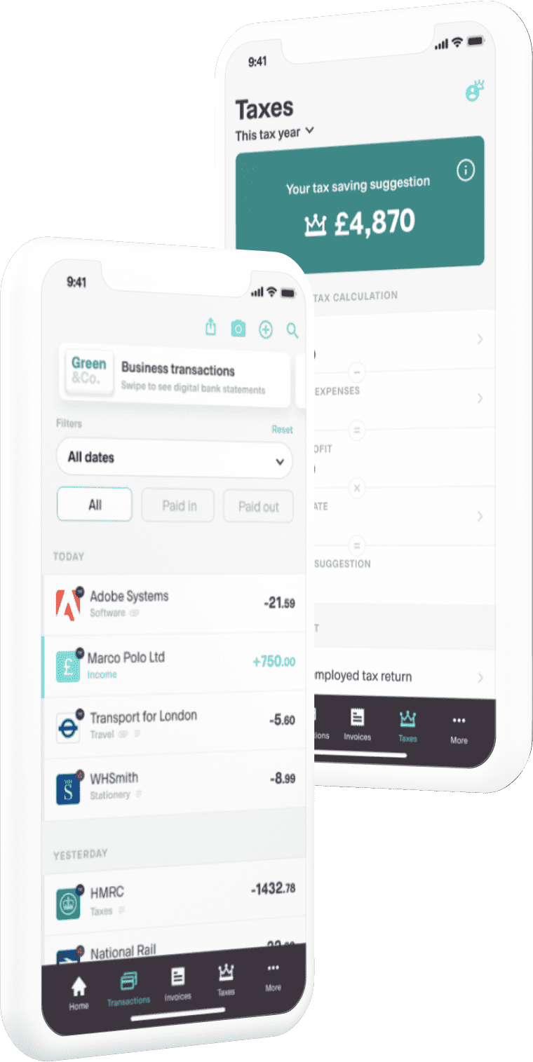 Shot of the tax and account overview features of the Coconut app