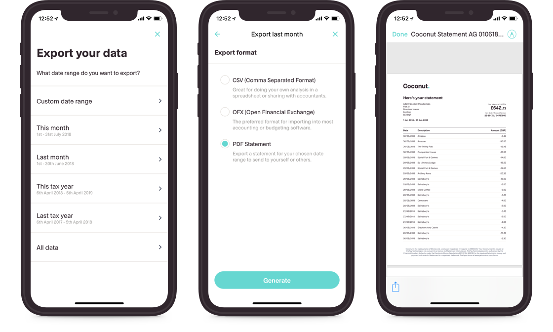 export feature for coconut in app