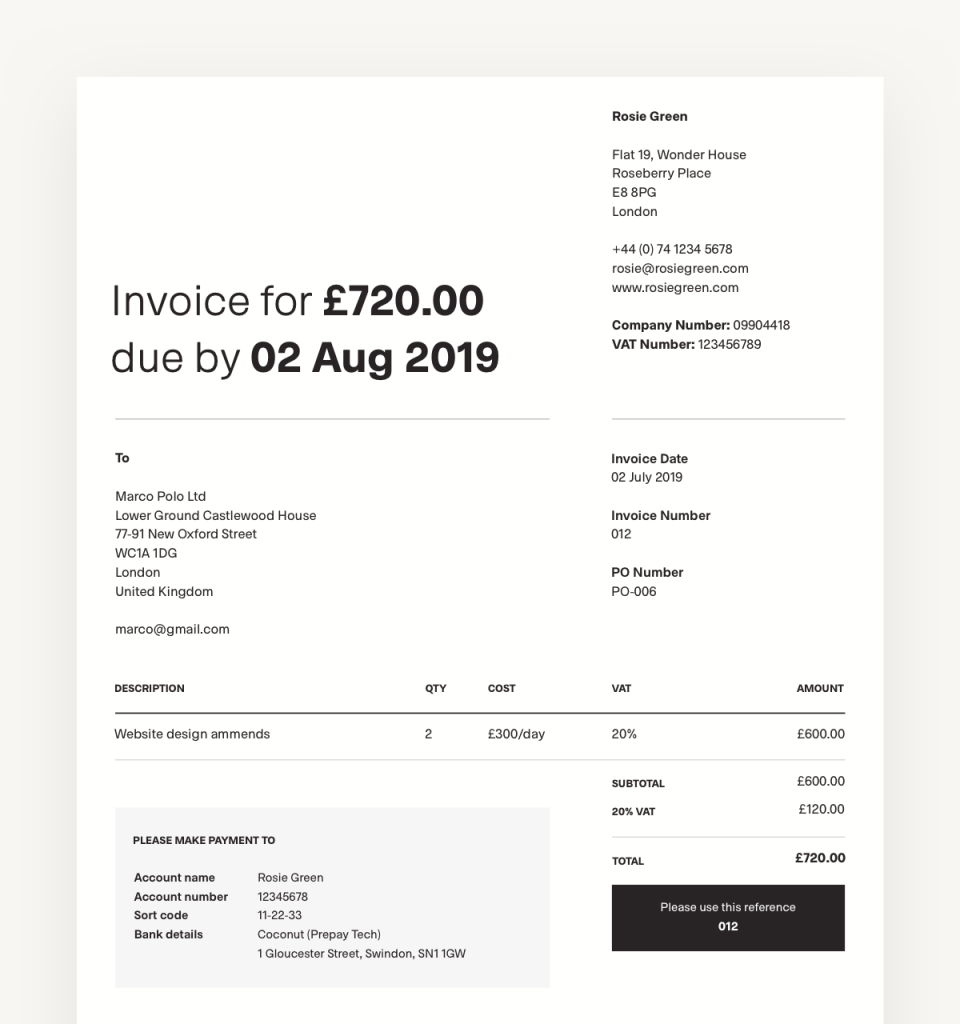 Invoice from Coconut app