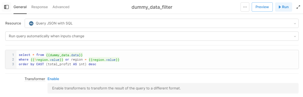 sql filter for dummy data