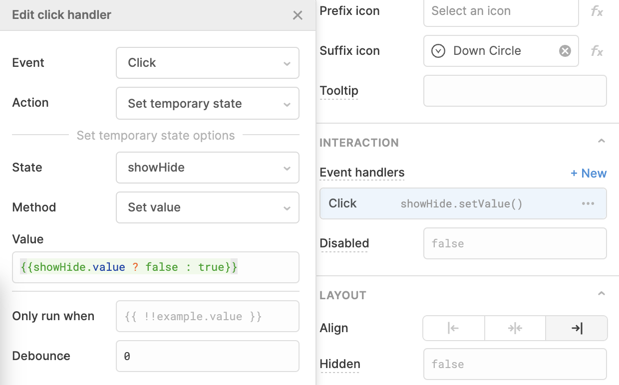 click handler to change temp state on click
