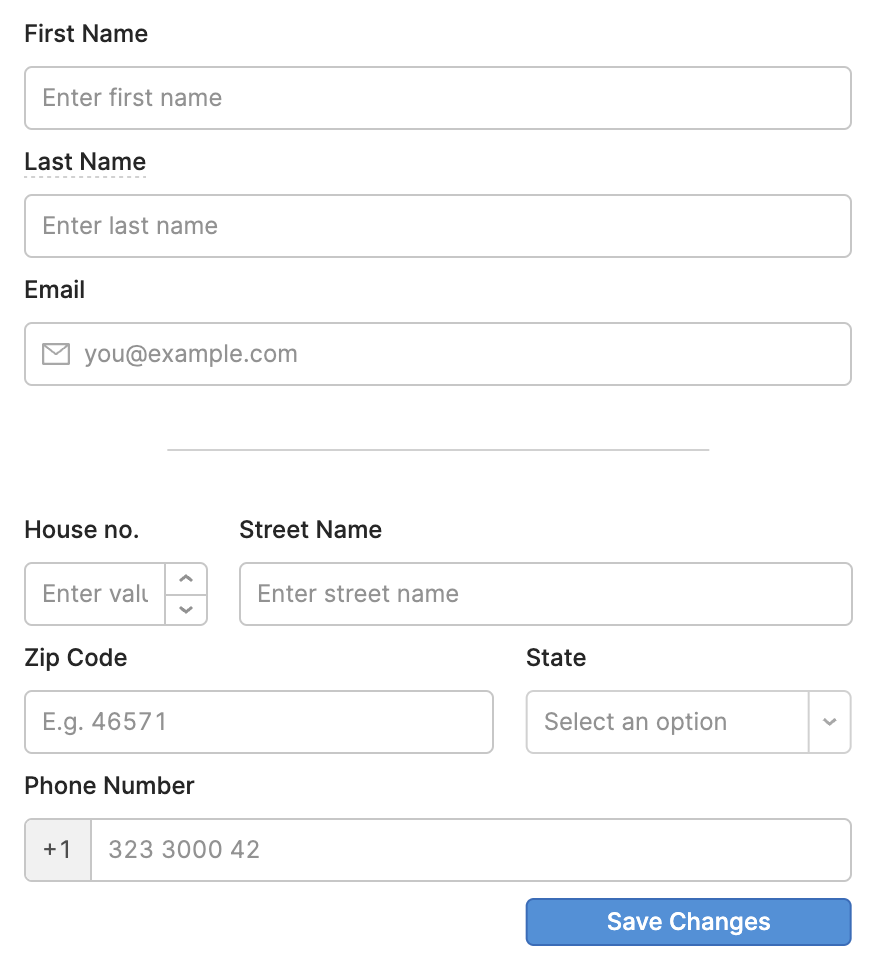 a form with a clear divider between groups of data