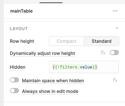 hidden table when temp state false