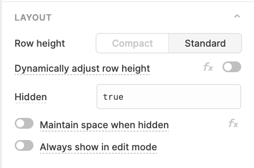 hidden set to true in retool