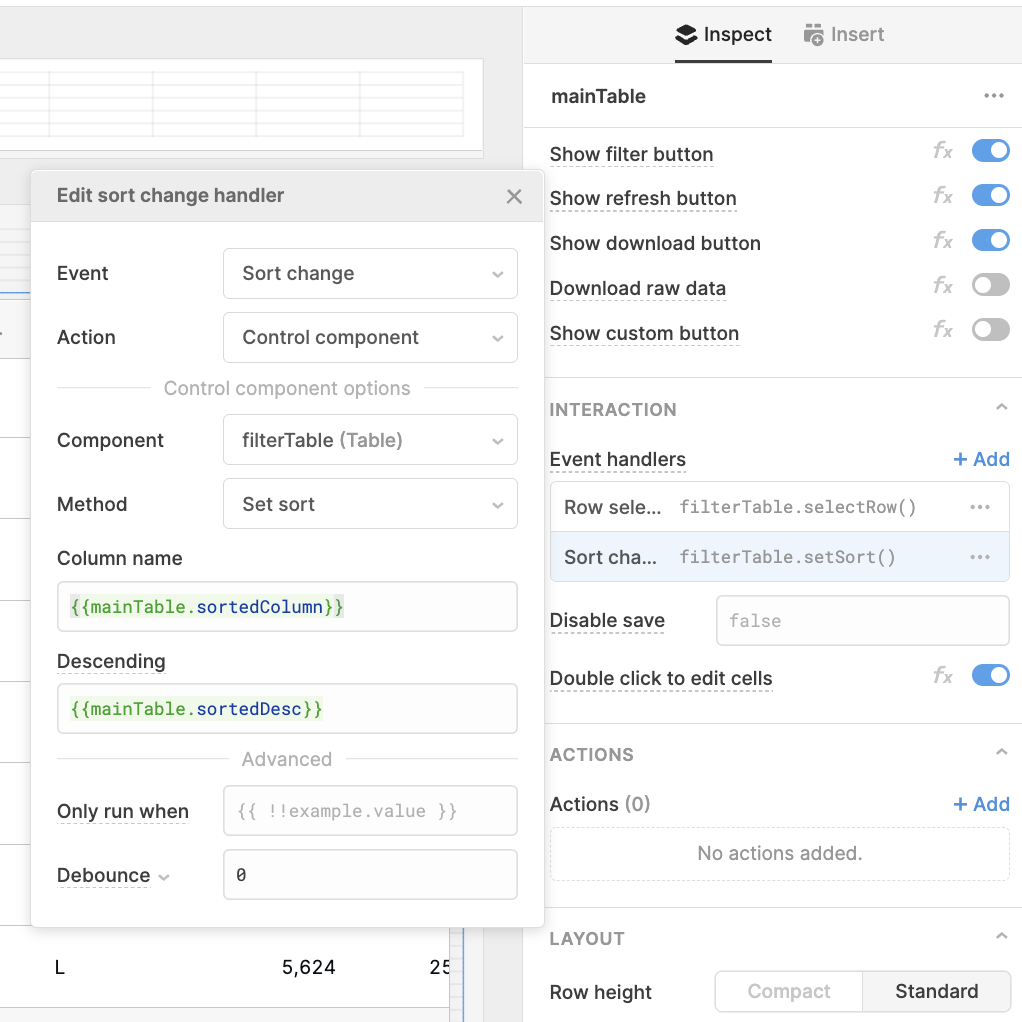 event handler setting sort by