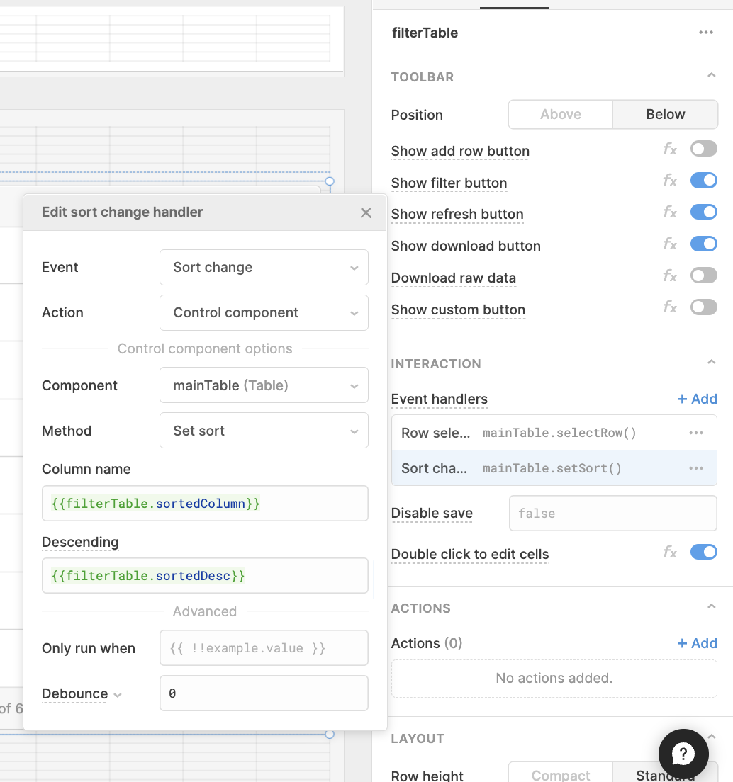 event handler setting sort by
