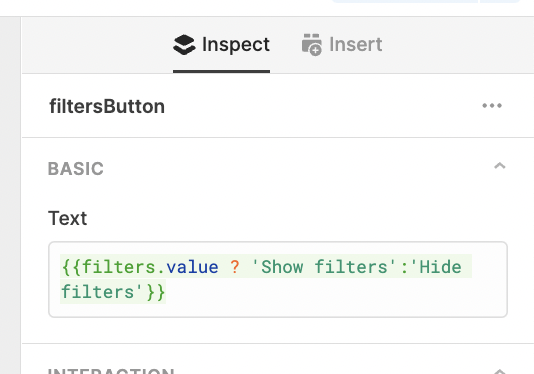 ternary switching button text in retool