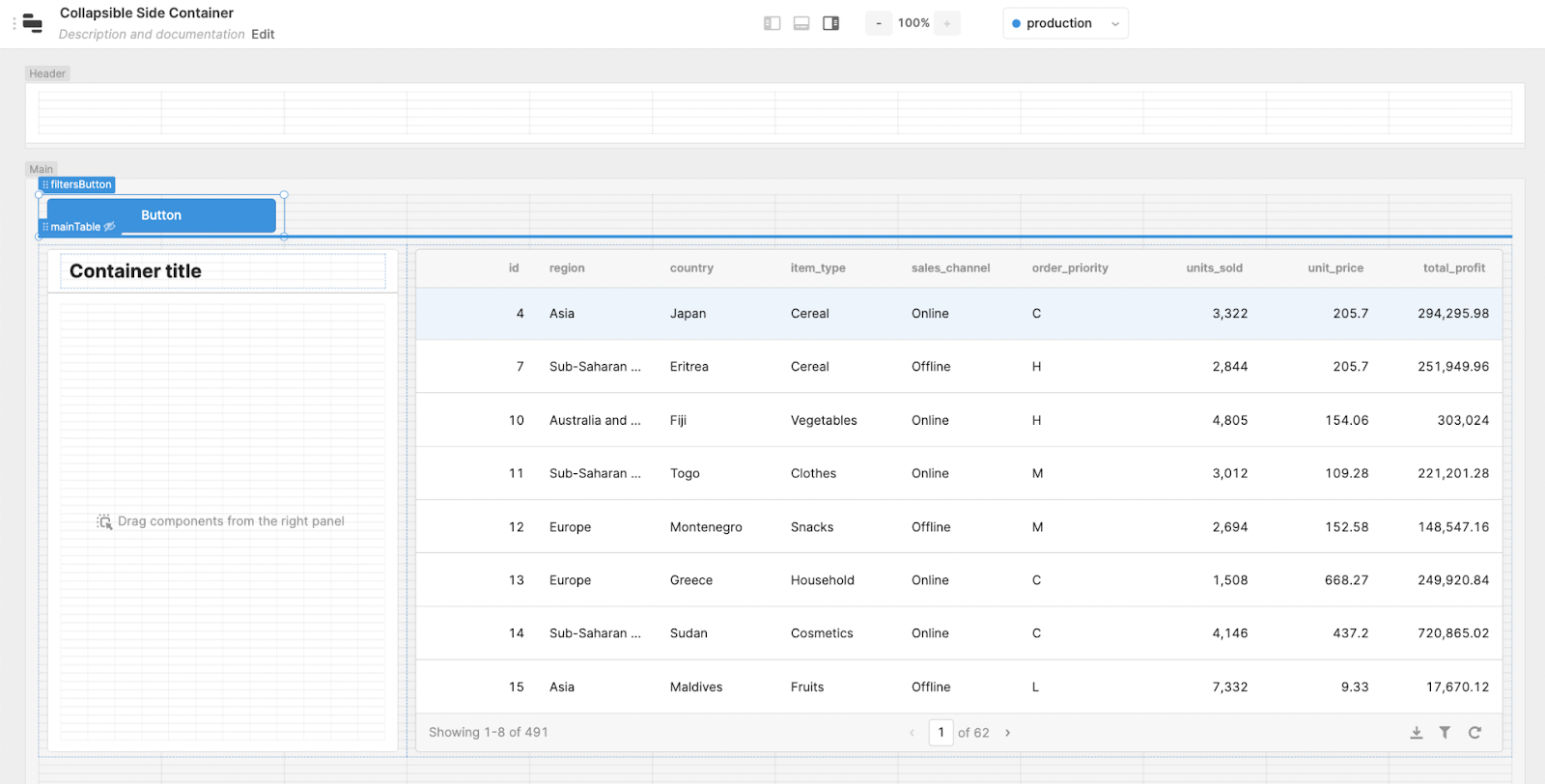 table and side container