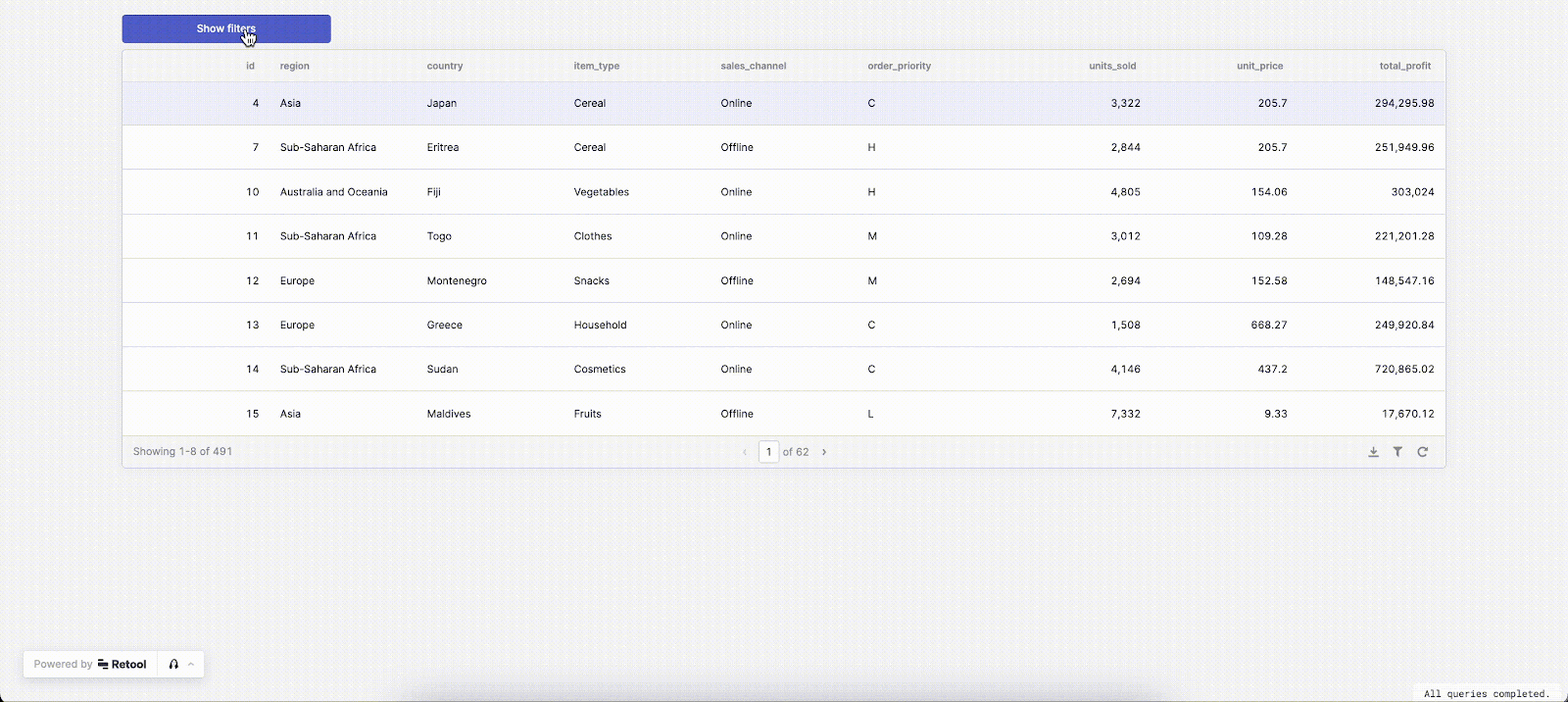 retool app with collapsible side container