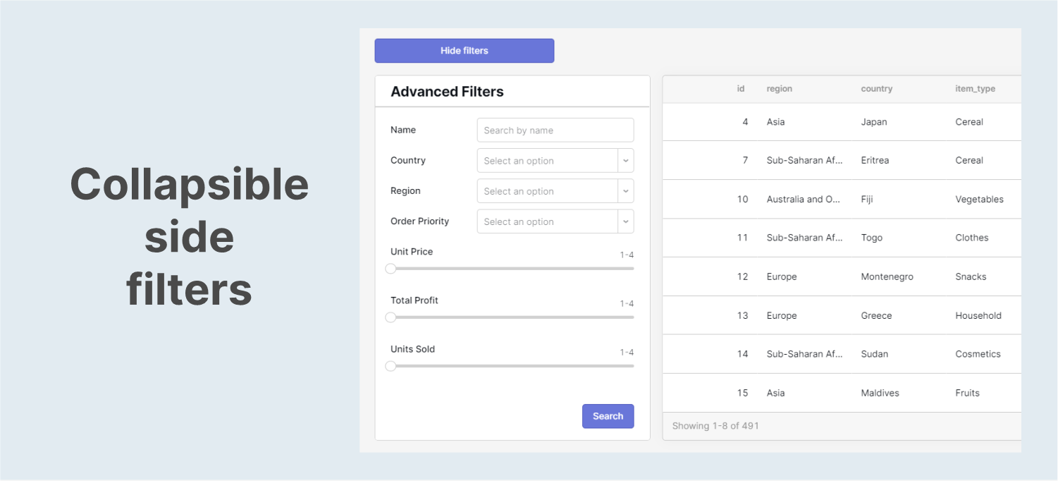 Collapsible side container from a Retool app