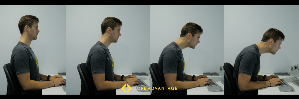 As our head creeps closer to the screen the head becomes heavier and heavier, forcing the levator scap to work harder and harder