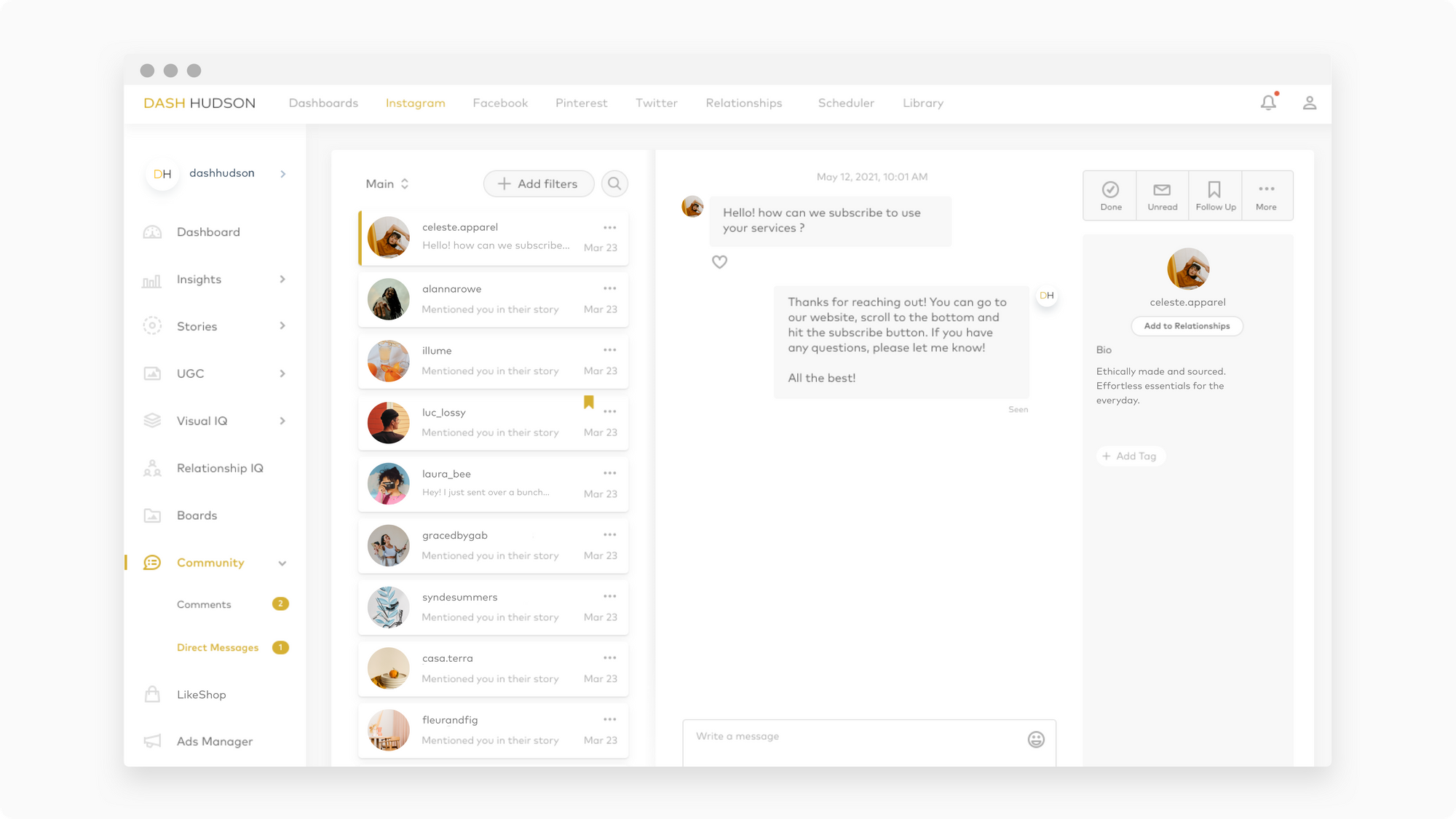 Instagram Messaging Now in Dashboards Dash Hudson