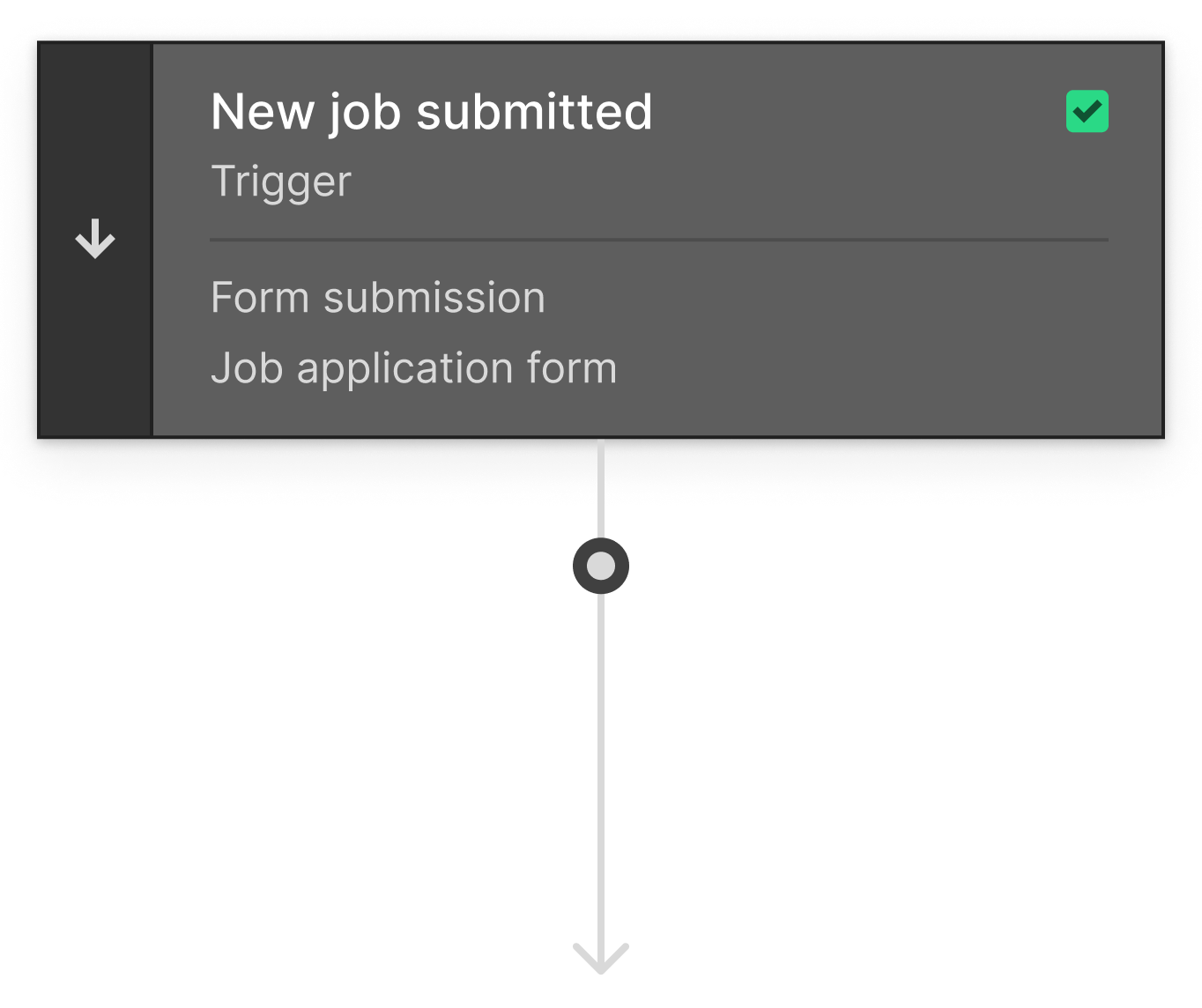 Webflow Logic Block saying New job submitted with a subtitle of Trigger