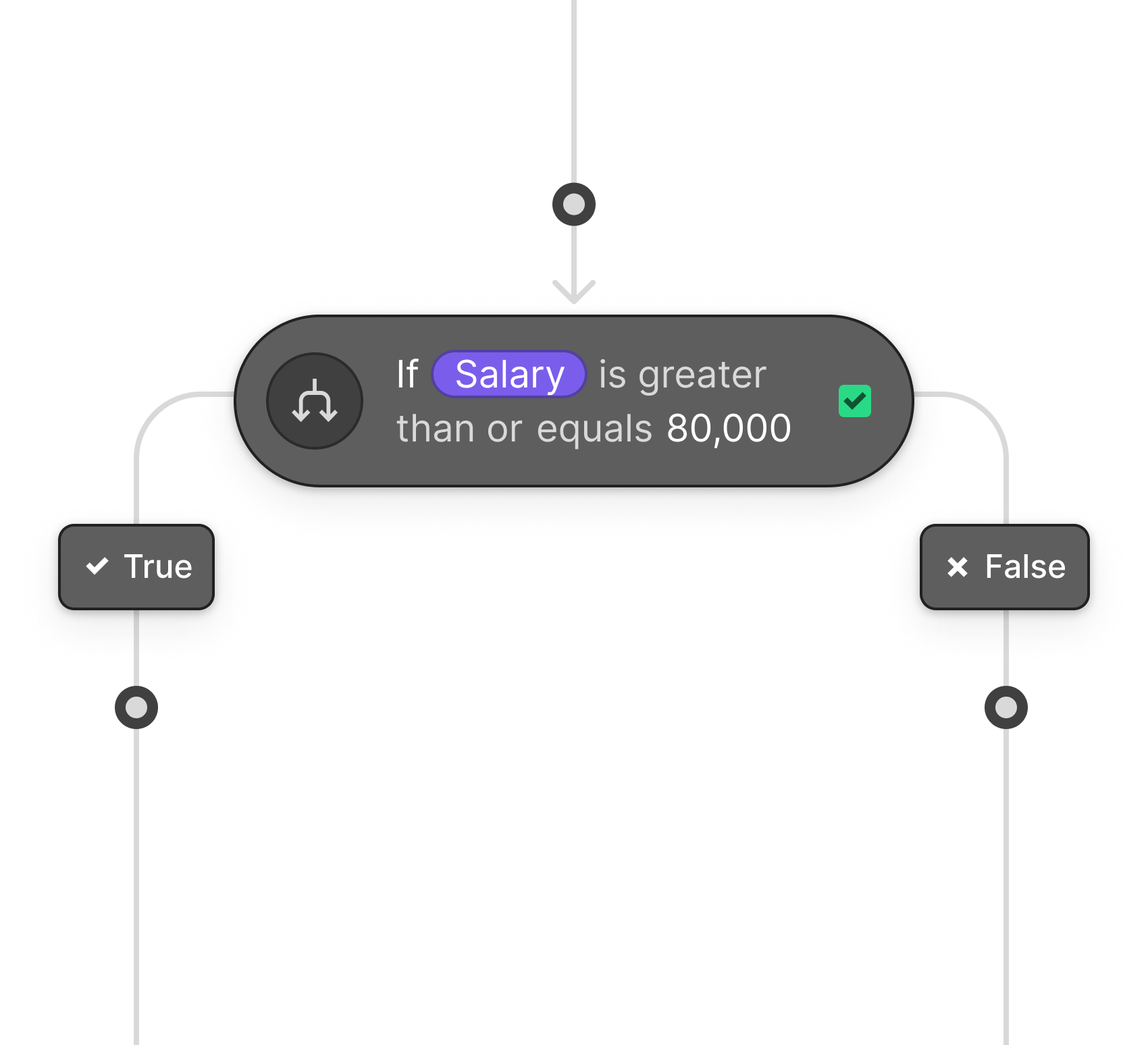 Webflow Logic UI for If/else statement saying If Salary is greater than or equals 80,000 then true or false