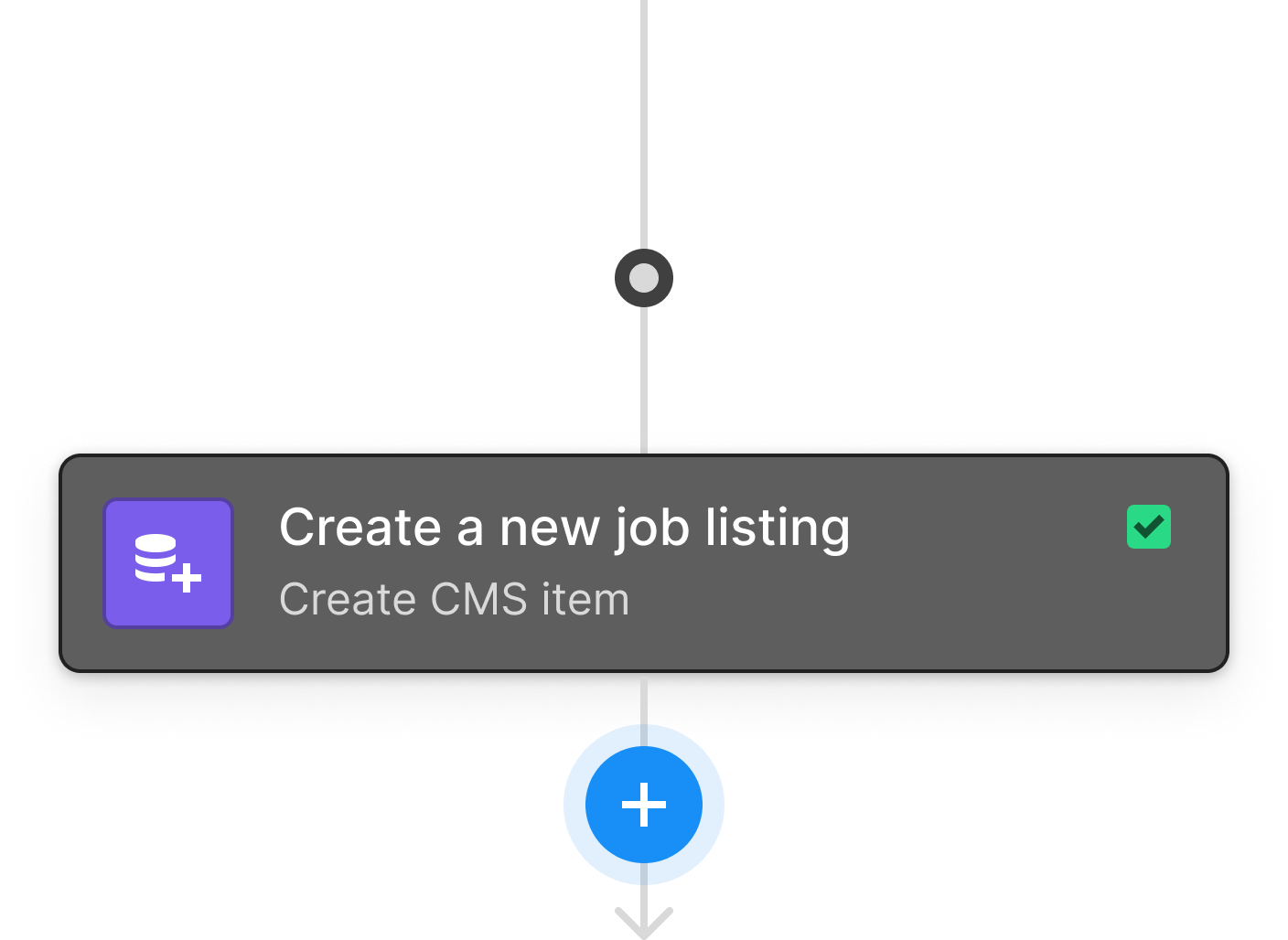 Webflow Logic block UI saying Create a new job listing - Create CMS item