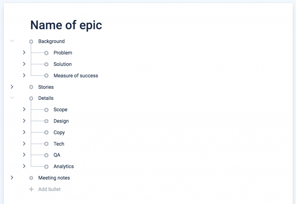 Screen shot of outliner in Delibr