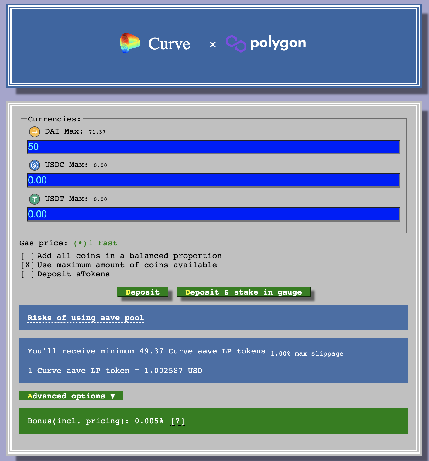 Yield Farming the Curve Aave LP on Polygon
